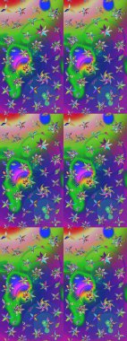 Yeşil ve mavi renkli çiçekler. Renkli Bahar Teması çizim kalıbı. Düz Çiçek Elementleri Tasarım Raster illüstrasyonu. Çiçekli çiçek deseni, suluboya..