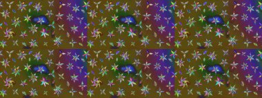 Düz Çiçek Elementleri Tasarımı. Taslak desenli, modaya uygun kumaş deseni. Renkli Bahar Teması eskiz kalıbı. Raster illüstrasyonu. Şirin çiçek elementleri..