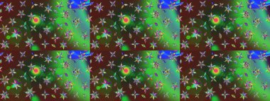 Yeşil ve kahverengi renkli Asya tekstili. Raster illüstrasyonu. Suluboya çiçekli çiçek deseni.