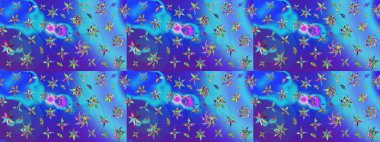 Çiçekleri, deniz kabukları, mandalaları ve suluboya efektleriyle donanma geçmişi. Eskiz modeli etnik tasarım. Yatak çarşafları, ceket, paket tasarımı, kumaş ve moda kavramları için tekstil baskısı.