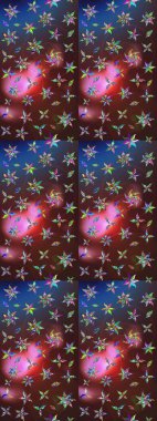 Renkli çizim kalıbı. Şirin tekstil tarzında kahverengi ve mavi renkte. Çiçek duvar kâğıdı. Raster illüstrasyonu. Çiçek arka planı.