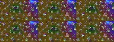 Düz Çiçek Elementleri Tasarımı. Renkli Yaz Temalı eskiz kalıbı. Yeşil ve kahverengi renkli çiçekler. Raster illüstrasyonunda çiçek deseni çizimi.