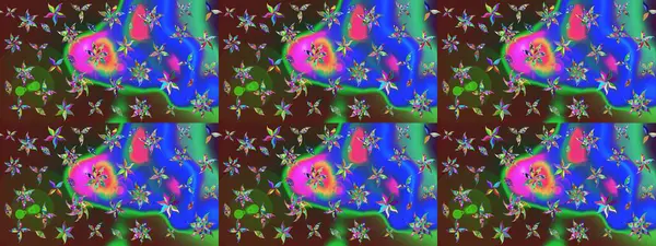 Mavi ve yeşil renkli çiçekler. Düz Çiçek Elementleri Tasarımı. Renkli Bahar Teması eskiz kalıbı. Raster illüstrasyonunda çiçek deseni çizimi.