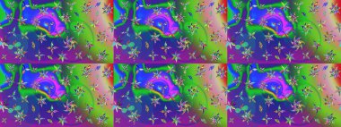 Küçük çiçekteki sevimli çiçek deseni. Varicologreen ve Blue Raster çizim çizimi. Birçok yeşil ve mavi soyut çiçekli tropikal çizim deseni.