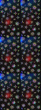 Raster illüstrasyonu. 3D çiçekler, eskiz. Gri ve mavi renklerde.