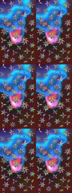 Raster illüstrasyonundaki çiçek desenli çizim. Mor ve mavi renkte çiçekler.