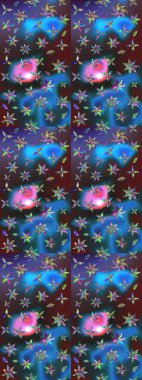 Raster düz çiçek çizim deseni. Mavi ve mor renkli çiçekler. Tasarım hediye paketi, tebrik kartları, posterler ve afiş tasarımı.