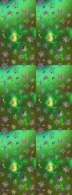 Raster düz çiçek çizim deseni. Yeşil ve mavi renkte çiçekler. Tasarım hediye paketi, tebrik kartları, posterler ve afiş tasarımı.