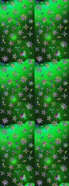 Arkaplan dokusu, duvar kağıdı, yeşil ve mavi renkli çiçek teması. Kabile sanatı boho baskısı, klasik çiçek arkaplanı. Soyut etnik raster çizim kalıbı.