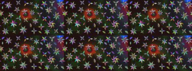 Raster illüstrasyonu. Gri ve kahverengi renklerde bahar çiçekleri. Çiçek ve yapraklı karalama şeklinde Raster çiçek deseni.