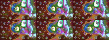 Kahverengi ve yeşil çiçekli eskiz deseni, suluboya çiçek deseni, sevimli çiçek, duvar kağıdı, kart veya kumaş için fayanslı. Raster - stok.