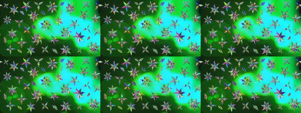 Çiçekler yeşil ve maviye. Eskiz arkaplan modeli. Raster hisseleri. Suluboya, elle çizilmiş.