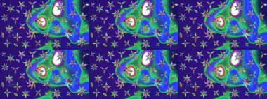 Raster illüstrasyonundaki çiçek desenli çizim. Mavi ve yeşil renkte çiçekler.