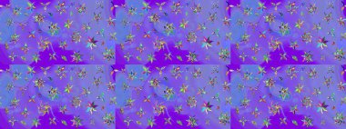 Çiçek desenli eskiz. Mor ve mavi renkte çiçekler. Renkli Bahar Teması eskiz kalıbı. Düz Çiçek Elementleri Tasarım Raster illüstrasyonu.