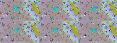 Çiçek desenli çizim. Raster illüstrasyonu. Tarafsız ve gri renklerde Asyalı tekstil.