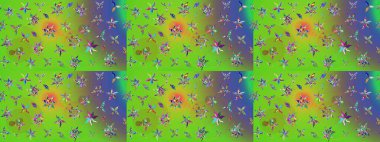 Çiçekli karalama şeklinde Raster çiçek deseni. Yumuşak, yaz çiçekli arka plan. Yeşil ve mor renkte çiçekler.