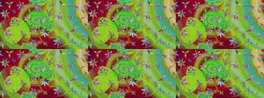 Küçük çiçekli yay deseni çiz. Raster illüstrasyonu. Suluboya tarzında yeşil ve kırmızı renkler üzerine.