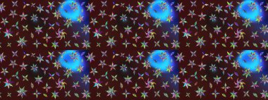 3D çiçekler, eskiz. Raster illüstrasyonu. Kahverengi ve mavi renklerde.