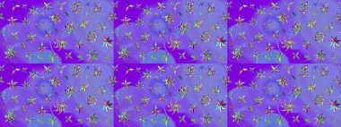 Raster illüstrasyonundaki çiçek desenli çizim. Mor ve mavi renklerde. Güzel kumaş deseni. Raster illüstrasyonu.