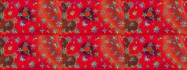 Çiçekli çiçek deseni, suluboya. Kırmızı ve kahverengi renkte çiçekler. Renkli Bahar Teması eskiz kalıbı. Düz Çiçek Elementleri Tasarımı. Raster illüstrasyonu.