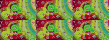 Raster Illustrasyon 'daki Çiçek Deseni' nin son moda çizimi. Güzel kumaş deseni. Renkli Yaz Temalı eskiz kalıbı. Düz Çiçek Elementleri Tasarımı.