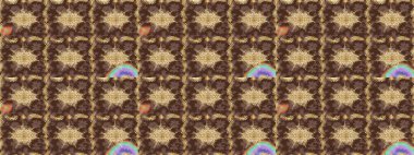 Davetiyeler, kartlar, web sayfası için Raster illüstrasyon. Kahverengi renklerde altın element. Tasarım şablonu için çizgi çizimi sınırı. Altın desenli çiçek dekoru. Doğu tarzı ögesi.