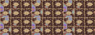 Kahverengi renkli ve altın elementli eskiz deseni. Doğu tarzı arabesk. Parlak dantel, stilize çiçekler, şal desenli. Raster sanatı. Hassas altın deseni açın. Altın desenli bukleler çiz