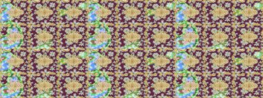 Geleneksel raster ve altın desen. Kahverengi renkler üzerinde klasik oryantal desen. Damask taslak süsü.