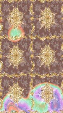 Altın elementlerle bej renklerde altın desen. Raster oryantal süs. Altın deseni çiz.