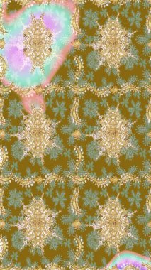 Skeç raster arka planı. Duvar kâğıdı barok, İspanyol kumaşı. Çiçek desenli çizim. Kahverengi renkler üzerine grafiksel modern çizim deseni.