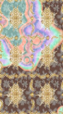 Raster illüstrasyonu. Oriental raster klasik nötr ve altın desenli. Soyut arkaplan çizimi.