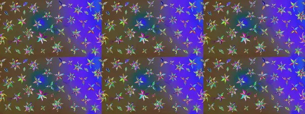 Varyete ve kahverengi raster çizimi. Birçok mor ve kahverengi soyut çiçekli tropik eskiz deseni. Küçük çiçekte sevimli çiçek deseni var..