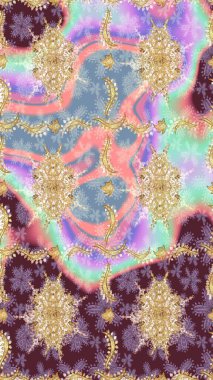 Tarafsız renkler ve altın elementler. Altın şablonu çiz. Çiçek desenli altın metal. Raster altın çiçek süsü brokar kumaş ve cam desenli..