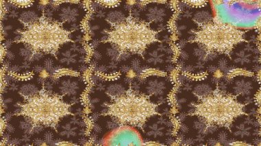 Kahverengi renklerde altın tekrarlayan elementlerle soyut arkaplan. Eskiz oryantal klasik altın desen.