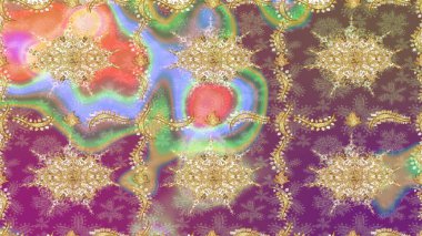 Süslü dantel iz sürücü. Doğu tarzında klasik tasarım öğesi. Çiçek süslemeli Raster eskiz deseni. Bej renkli geleneksel Arapça dekor. Duvar kağıdı için altın süslü illüstrasyon.