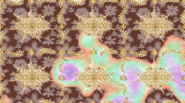 Klasik klasik klasik arka plan. Geleneksel oryantasyon süsü. Klasik Raster kahverengi ve altın desenli çizim.