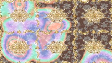 Geleneksel oryantasyon süsü. Klasik Raster çizimi. Tarafsız ve altın desenli. Klasik vintage arkaplan.