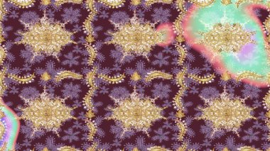 Kahverengi renklerde altın desenler ve altın elementler. Klasik altın desenli çizim. Raster geleneksel oryantasyon süsü.