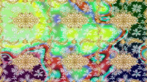 Altın şablonu çiz. Yeşil renkler ve altın elementler üzerine çizim. Raster doğulu süsü.