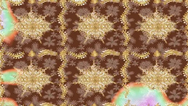 Kahverengi renklerde Raster altın deseni. Altın kar tanesi basit bir çizim kalıbı. Soyut duvar kâğıdı, ambalaj dekorasyonu. Kışın sembolü, Mutlu Noel tatili, Mutlu yıllar 2019.