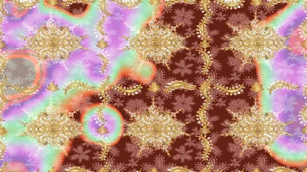 Altın elementlerle nötr renklerde altın desen. Barok tarzında eskiz oryantal süsü. Geleneksel klasik altın desen. Raster doğulu süsü.