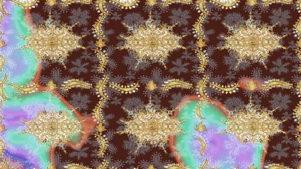 Barok tarzında eskiz oryantal süsü. Raster oryantal süs. Mor renklerde altın desenli, altın elementli. Geleneksel klasik altın desen.