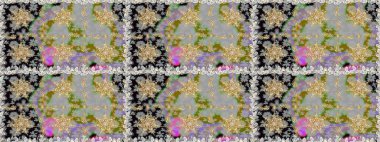 Kusursuz altın desen. Raster oryantal süs. Gri renklerde, altın elementlerle kusursuz desen.