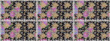 Raster illüstrasyonu. Süslü dekorasyon. Damask altın soyut çiçek gri renklerde pürüzsüz desen.