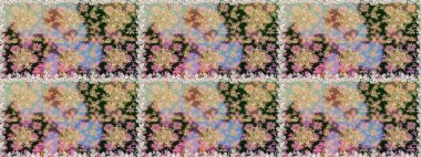 Altın desenli çiçek dekoru. Çizgi sanatı tasarım şablonu için kusursuz sınır. Tarafsız renklerde altın element. Doğu tarzı element. Davetiyeler, kartlar, web sayfası için Raster illüstrasyonu.