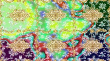 Altın şablonu çiz. Yeşil renkler ve altın elementler üzerine çizim. Raster doğulu süsü.