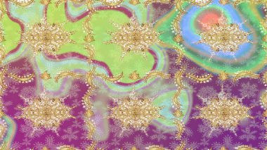 Raster oryantal süs. Altın elementlerle nötr renklerde altın desen. Geleneksel klasik altın desen. Barok tarzında eskiz doğulu süsü..