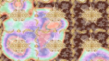 Barok tarzında eskiz oryantal süsü. Tarafsız renklerde altın elementler. Geleneksel klasik Raster Golden.