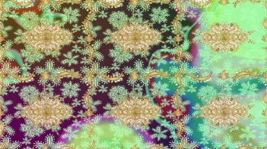 Raster illüstrasyonu. Damask altın soyut çiçek deseni nötr renklerde. Süsleme.