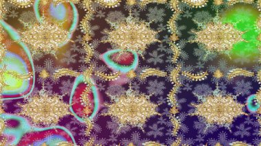 Doğu tarzı element. Davetiyeler, kartlar, web sayfası için Raster illüstrasyon. Altın desenli çiçek dekoru. Tasarım şablonu için çizgi çizimi sınırı. Tarafsız renklerde altın element.